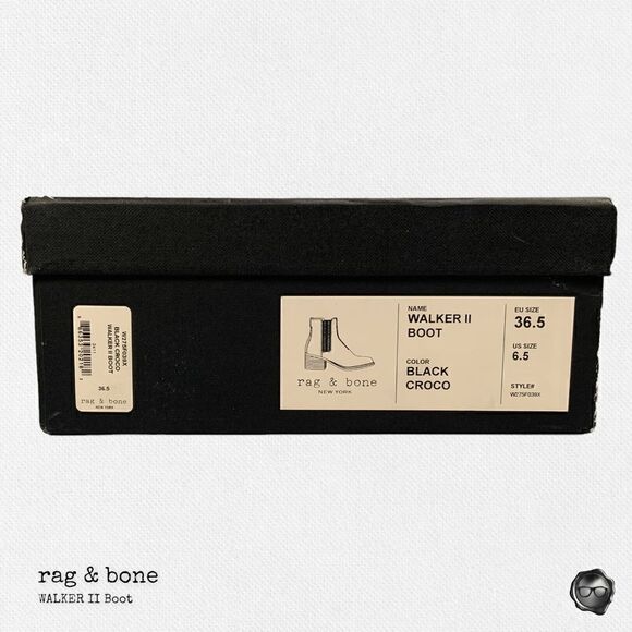 RAG & BONE WALKER II CHELSEA HEELED BOOT IN BLACK CROC EMBOSSED LEATHER SIZE 6.5 - Picture 13 of 14